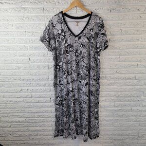 Dreams Co Womens Dress 2X Petite Plus Midi Black Floral Cotton Blend SWE32E